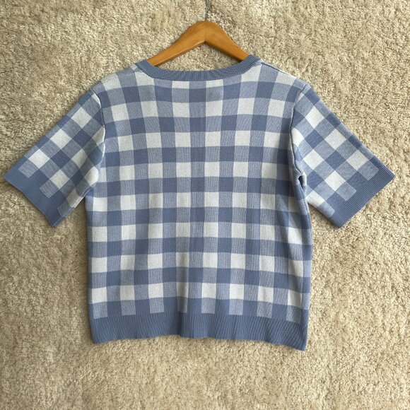 Womens Plaid Cardigan Sweater Blue White Size S CelebShop edition Korean Preppy - Picture 6 of 6